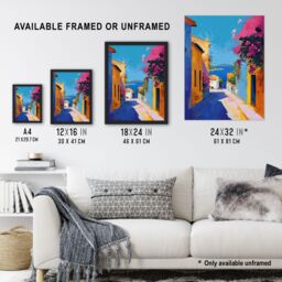 "Artery8 Santorini Seaside Coastal Town Painting Colourful Wall Art Print - Size: W12"" x H16""" - thumbnail 3