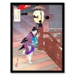 Artery8 Ogata Gekko Framed Wall Art Print Visiting The Temple Barefoot in Purple - Size: A4 - thumbnail 1