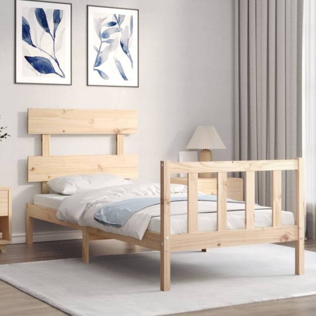 Berkfield Home Beautiful Bed Frame with Headboard 90x200 cm Solid Wood in Light Tan - image 1
