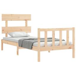Berkfield Home Beautiful Bed Frame with Headboard 90x200 cm Solid Wood in Light Tan - thumbnail 4