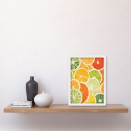 Artery8 Wall Art Print Slices of Limes Oranges & Grapefruit Bright Watercolour Painting Kitchen Artwork Framed A4 in White - thumbnail 2