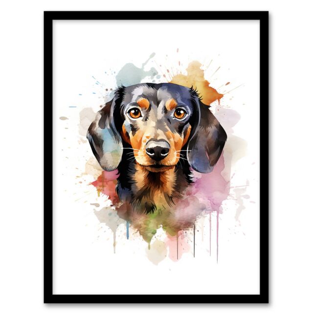 "Artery8 Wall Art Print Shorthaired Dachshund Lovers Gift Watercolour Pet Portrait Painting Artwork Art Framed - Size: W12"" x H16""" - image 1