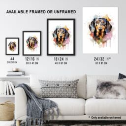 "Artery8 Wall Art Print Shorthaired Dachshund Lovers Gift Watercolour Pet Portrait Painting Artwork Art Framed - Size: W12"" x H16""" - thumbnail 3