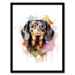 "Artery8 Wall Art Print Shorthaired Dachshund Lovers Gift Watercolour Pet Portrait Painting Artwork Art Framed - Size: W12"" x H16""" - thumbnail 1