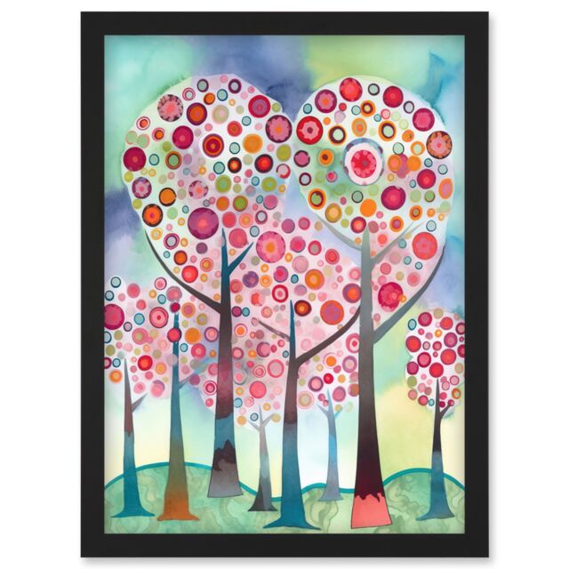 Artery8 Kandinsky Inspired Trees Blooming In Spring Folk Art Watercolour Painting Artwork Framed Wall Art Print A4 in Black - image 1