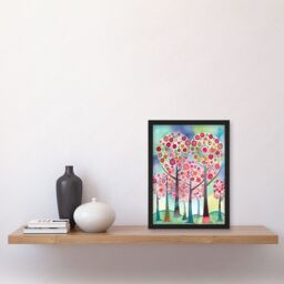 Artery8 Kandinsky Inspired Trees Blooming In Spring Folk Art Watercolour Painting Artwork Framed Wall Art Print A4 in Black - thumbnail 2