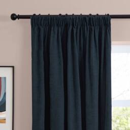 Furn Soft Chenille Blackout Pencil Pleat Curtain Pair in Navy - Size: 117 cm width x 183 cm drop - thumbnail 6