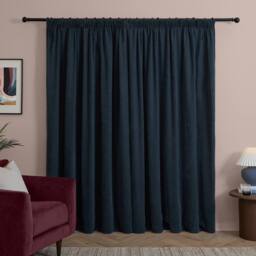 Furn Soft Chenille Blackout Pencil Pleat Curtain Pair in Navy - Size: 117 cm width x 183 cm drop - thumbnail 3