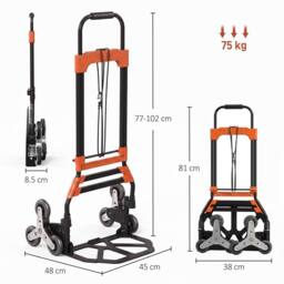 HOMCOM Heavy Duty Foldable Trolley on Wheels, Black & Orange - thumbnail 3