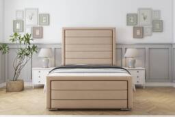 "Comfort Beds Anna Plush Bed Frame - 50"" Upholstered Headboard in Stone - Size: Super King" - thumbnail 2