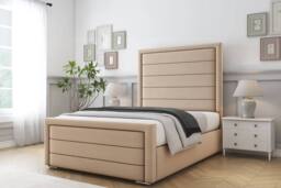 "Comfort Beds Anna Plush Bed Frame - 50"" Upholstered Headboard in Stone - Size: Super King" - thumbnail 1