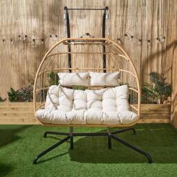 OHS Double Hanging Egg Chair Folding Swing Seat Hammock Patio Garden in Natural - thumbnail 2
