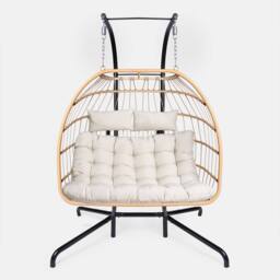 OHS Double Hanging Egg Chair Folding Swing Seat Hammock Patio Garden in Natural - thumbnail 6