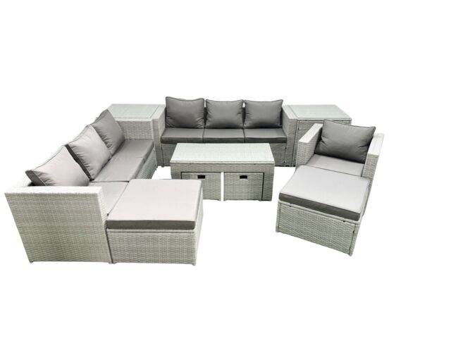 Fimous Outdoor Rattan Garden Furniture Set with Grey Cushions Luxury 11 Seater with Coffee Table & 2 Side Tables For Conservatory, Patio in Light Grey - image 1