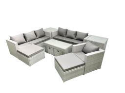 Fimous Outdoor Rattan Garden Furniture Set with Grey Cushions Luxury 11 Seater with Coffee Table & 2 Side Tables For Conservatory, Patio in Light Grey - thumbnail 2