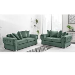 Furniture 786 Verona Scatter Back Plush Velvet 3+2 Seater Sofa Set in Green