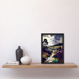Artery8 Scottish Landscape Illustration with Stormy Clouds Artwork Framed Wall Art Print A4 in Black - thumbnail 2