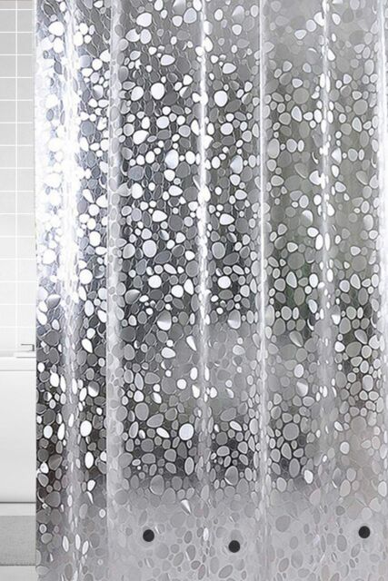 Neel Blue 3D Pebbles Shower Curtain PVC Waterproof Bath Curtain With 12 Hooks - 180x180cm in Clear - Size: 180 cm width x 180 cm drop - image 1