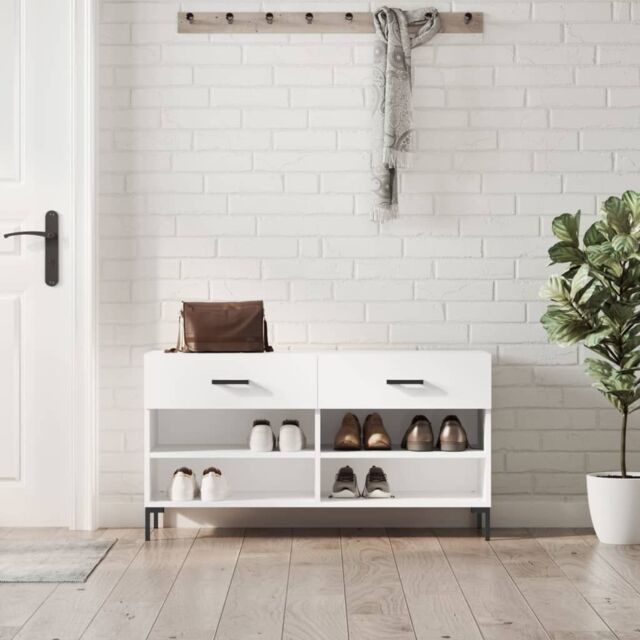 Berkfield Home Shoe Bench High Gloss White 102x35x55 cm Engineered Wood - Size: 102 x 35 x 55 cm - image 1