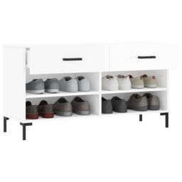 Berkfield Home Shoe Bench High Gloss White 102x35x55 cm Engineered Wood - Size: 102 x 35 x 55 cm - thumbnail 4
