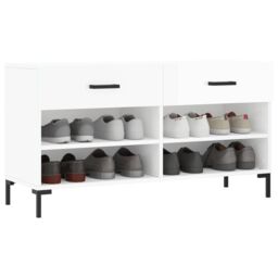 Berkfield Home Shoe Bench High Gloss White 102x35x55 cm Engineered Wood - Size: 102 x 35 x 55 cm - thumbnail 3