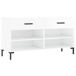 Berkfield Home Shoe Bench High Gloss White 102x35x55 cm Engineered Wood - Size: 102 x 35 x 55 cm - thumbnail 2