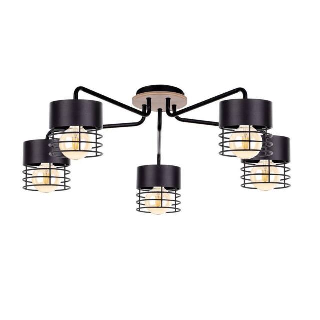 Netlighting Casa Multi Arm Semi Flush Ceiling Light Black Wood 70cm 5x E27