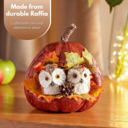 Marco Paul Autumn Decor Pumpkin Decoration with Owls Fall Decoration 17cm in Orange - thumbnail 5