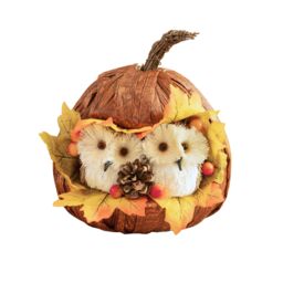 Marco Paul Autumn Decor Pumpkin Decoration with Owls Fall Decoration 17cm in Orange - thumbnail 3