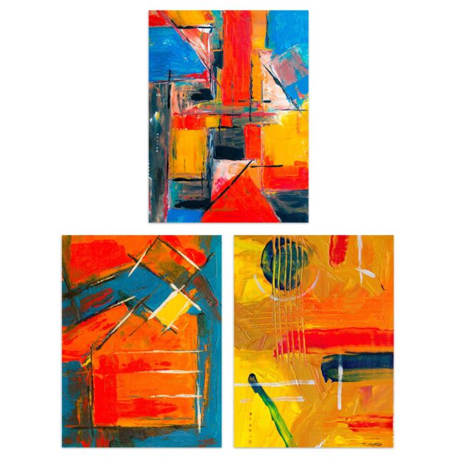 Artery8 Wall Art Print Abstract Oil Reflections Blue Red Orange Set Of 3 s Living Room Bedroom Aesthetic Painting A4 - image 1