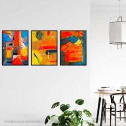 Artery8 Wall Art Print Abstract Oil Reflections Blue Red Orange Set Of 3 s Living Room Bedroom Aesthetic Painting A4 - thumbnail 3