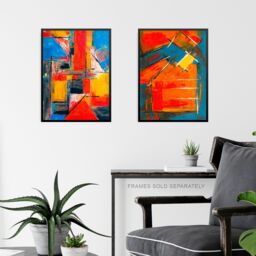 Artery8 Wall Art Print Abstract Oil Reflections Blue Red Orange Set Of 3 s Living Room Bedroom Aesthetic Painting A4 - thumbnail 6