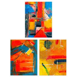 Artery8 Wall Art Print Abstract Oil Reflections Blue Red Orange Set Of 3 s Living Room Bedroom Aesthetic Painting A4 - thumbnail 1