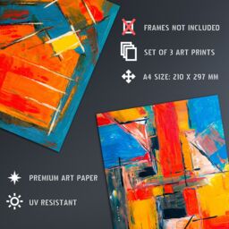 Artery8 Wall Art Print Abstract Oil Reflections Blue Red Orange Set Of 3 s Living Room Bedroom Aesthetic Painting A4 - thumbnail 4