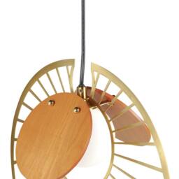 Wyld and Coco Gold Pendant Lamp with Light Wood Accents and Round Glass Shade - thumbnail 5