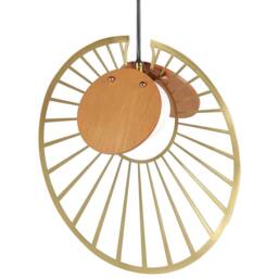 Wyld and Coco Gold Pendant Lamp with Light Wood Accents and Round Glass Shade - thumbnail 4