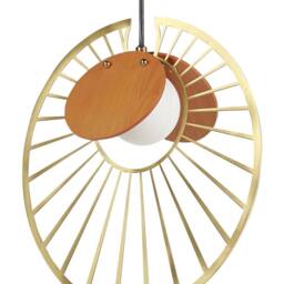 Wyld and Coco Gold Pendant Lamp with Light Wood Accents and Round Glass Shade - thumbnail 2