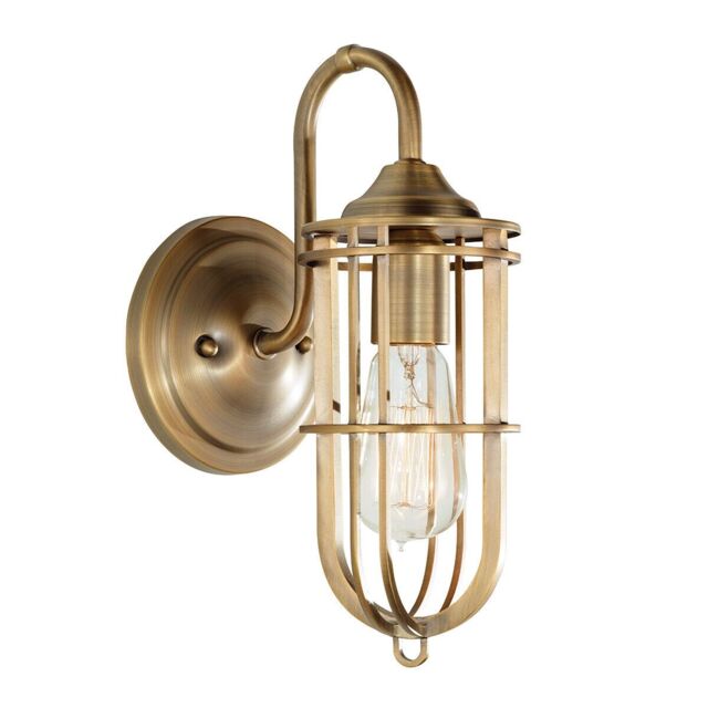 Loops Wall Light Caged Downlight Up & Over Arched Arm Dark Antique Brass LED E27 60W in Metallics