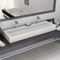 Berkfield Home Wash Basin 120x46x11 cm Mineral Cast/Marble Cast White - Size: 120 x 46 x 11 cm - thumbnail 1