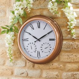 mysmartbuy Vintage Design Garden Clock - Battery Powered Waterproof Wall Clock with Hygrometer & Thermometer - 38cm Diameter in Bronze