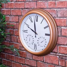 mysmartbuy Vintage Design Garden Clock - Battery Powered Waterproof Wall Clock with Hygrometer & Thermometer - 38cm Diameter in Bronze - thumbnail 2