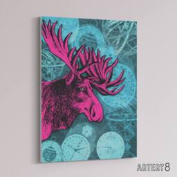"Artery8 Moose Clocks Steampunk Canvas Wall Art Print in Blue - Size: W18"" x H24""" - thumbnail 2