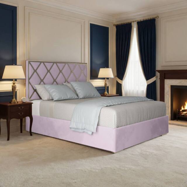 Casani Sturry Upholstered Soft Velvet Pink Metal Designer Bed Frame - Size: Small Double - image 1