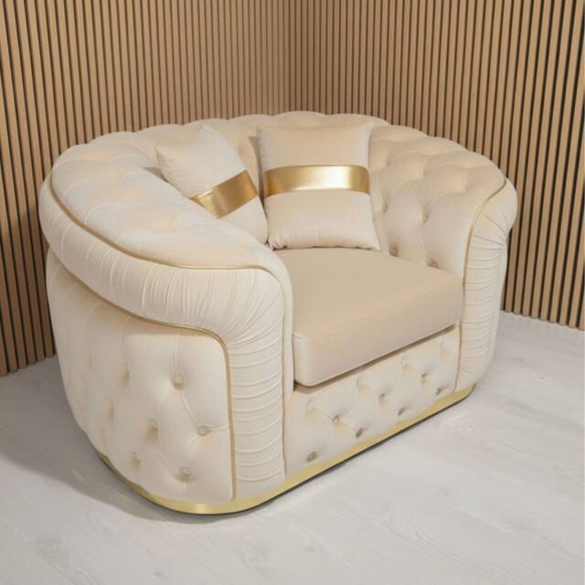 Stratus Interiors Ambassador Sofa Chesterfield Toronto Gold Trim Plush Velvet No Frills in Cream - image 1