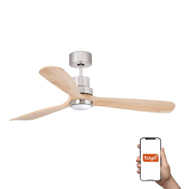 Netlighting Lantau Large 3 Blade Ceiling Fan Nickel Pine Light Smart in Brown - image 1