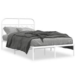 Berkfield Home Metal Bed Frame without Mattress with Headboard White 120x190cm - Size: 120x190 cm - thumbnail 3