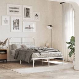 Berkfield Home Metal Bed Frame without Mattress with Headboard White 120x190cm - Size: 120x190 cm - thumbnail 2