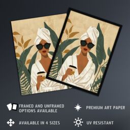 "Artery8 Wall Art Print Plant & Coffee Lover Self Care Spa Day Poster in Beige - Size: W12"" x H16""" - thumbnail 2