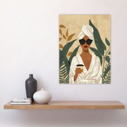 "Artery8 Wall Art Print Plant & Coffee Lover Self Care Spa Day Poster in Beige - Size: W12"" x H16""" - thumbnail 4
