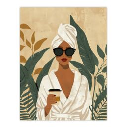 "Artery8 Wall Art Print Plant & Coffee Lover Self Care Spa Day Poster in Beige - Size: W12"" x H16""" - thumbnail 1